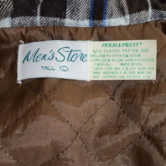Vtg Perma-Prest Mens Store Plaid Button-Up Shirt Jacket Shacket Brown USA Tall L - Picture 5 of 6